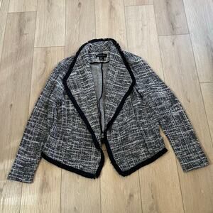 Rachel Zoe Women’s Navy Blue & White Tweed Open Front Draped Jacket Sz XL